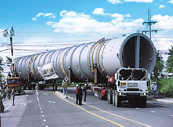 Truck hauling large break-bulk cargo
